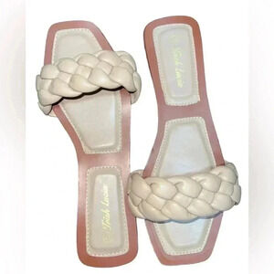 Trish Lucia women’s sandals Tan‎  Flats Slip On Woven Strap Sz 41 US 10